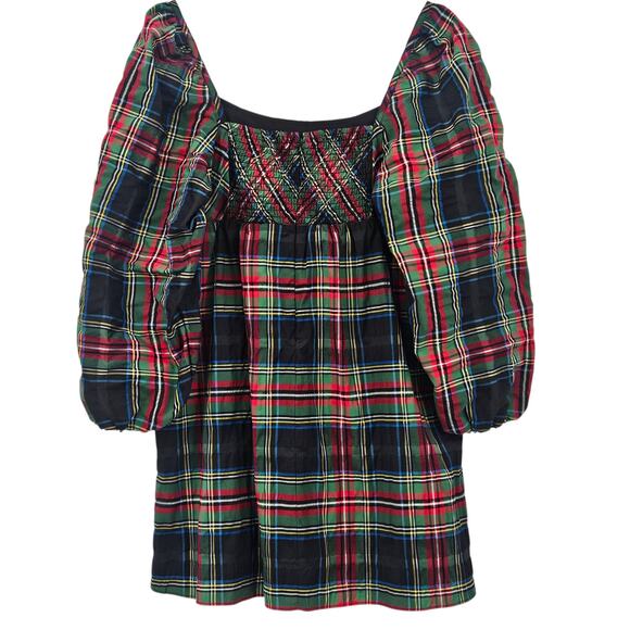 J. Crew | Tartan Plaid Puff Sleeve Mini Dress Size 10 New with Tag - Picture 3 of 11
